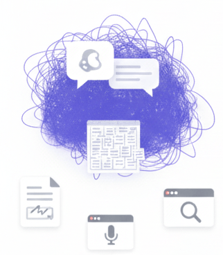 Infographic showing Slack and Miro data being synthesized into a structured Knowledge Graph.